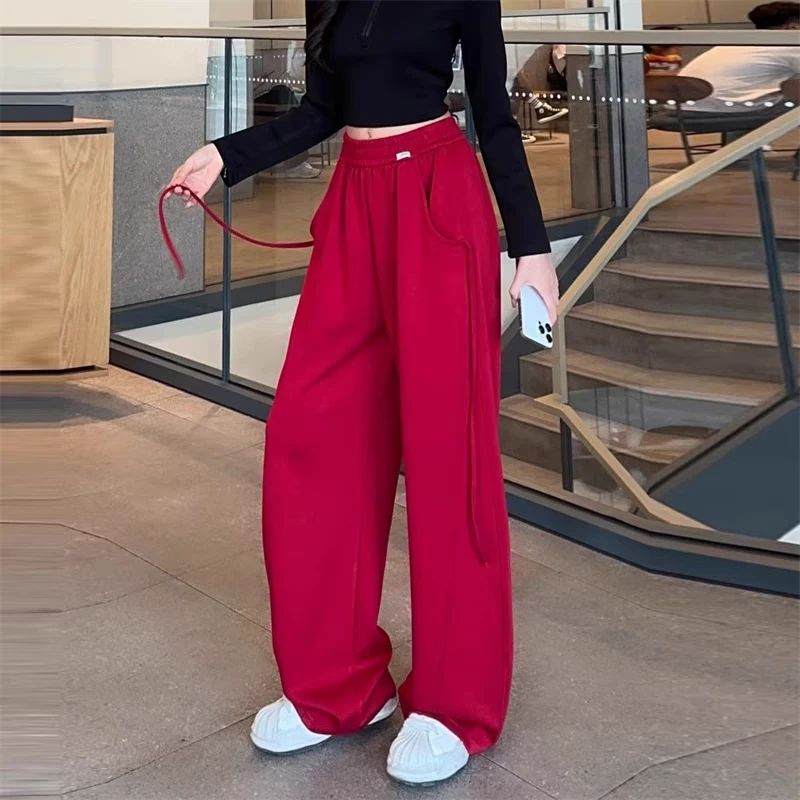 安可拉红香蕉阔腿裤女秋季2024新款高腰垂感宽松休闲直筒运动卫裤