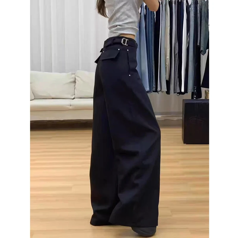 黑色西装阔腿裤女秋季新款显瘦拖地裤胖mm梨形身材高腰垂感休闲裤