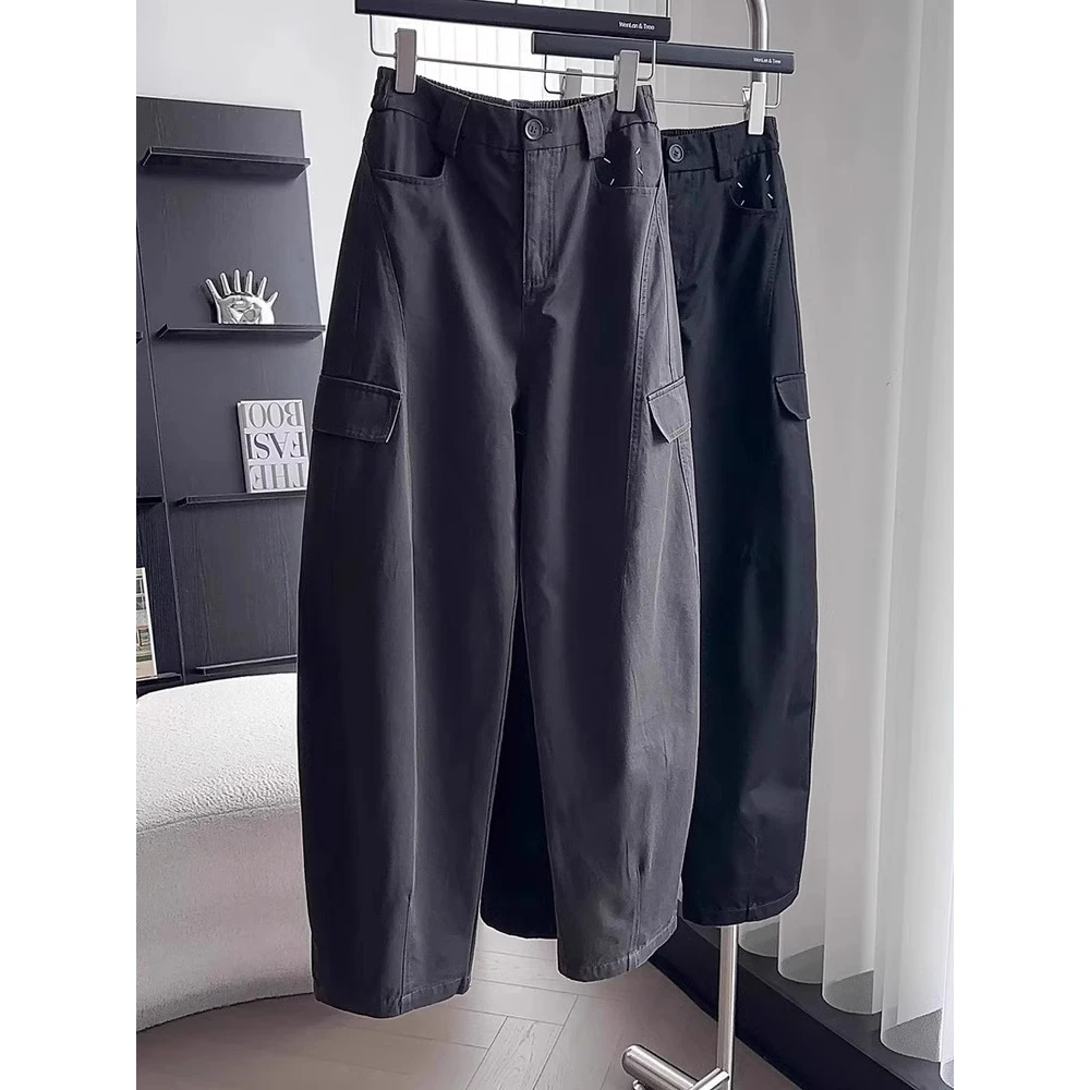 黑色工装阔腿裤子秋季新款胖mm梨形身材高腰宽松显瘦休闲镰刀裤女