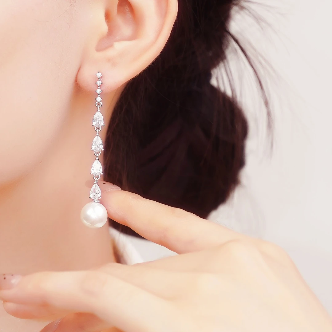 合金合成锆石耳饰 来日方长 珠珠时尚气质精致设计感长款优雅百搭