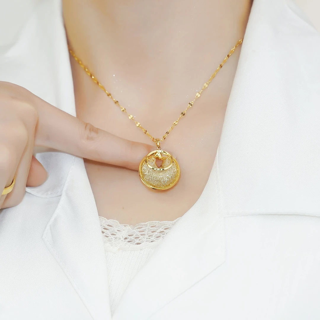 合金项链 金色年华 平安扣网状圈圈项链时尚精致百搭坠链设计感