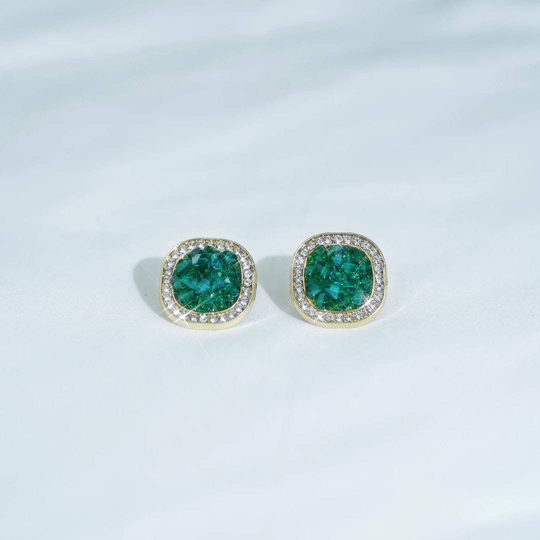 铜合金合成锆石耳饰 绿影