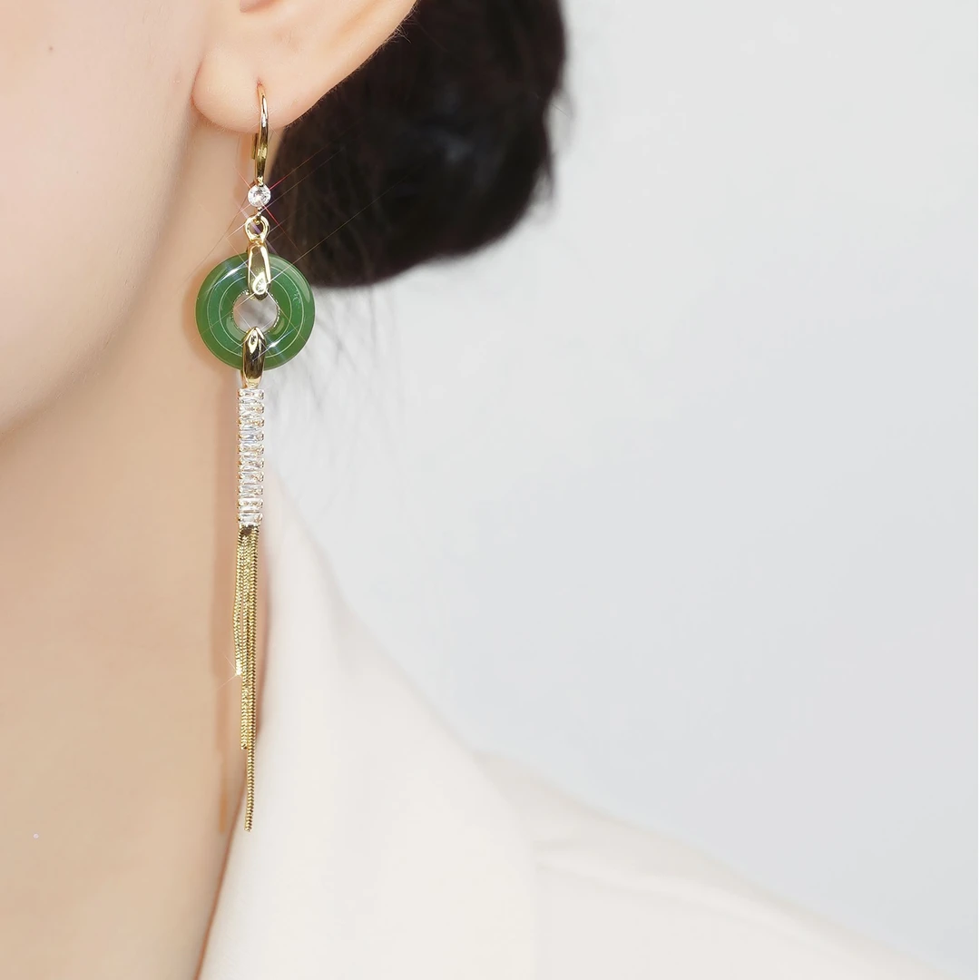 合金莫桑石耳饰 新中式环环相扣高级感耳环气质百搭时尚精致国风