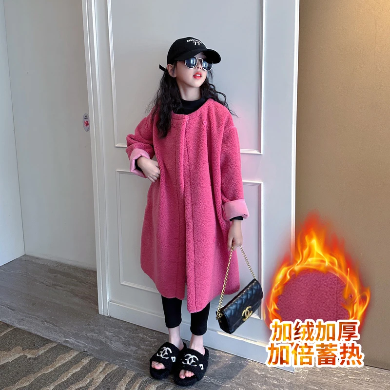 女大童毛呢大衣2025新款儿童秋冬款羊羔绒衣服女童冬装加厚长外套