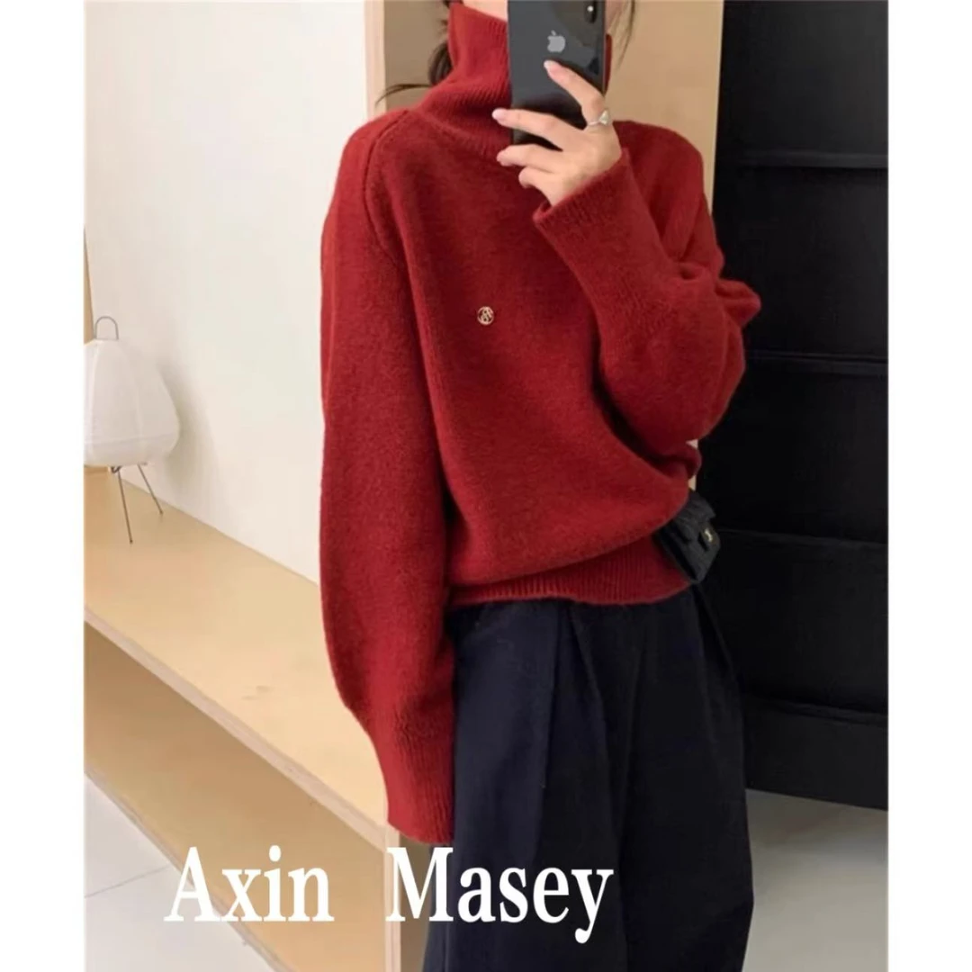 阿欣家~高领小标加厚巨软糯绵羊毛骆驼绒针织衫毛衣女Z00813