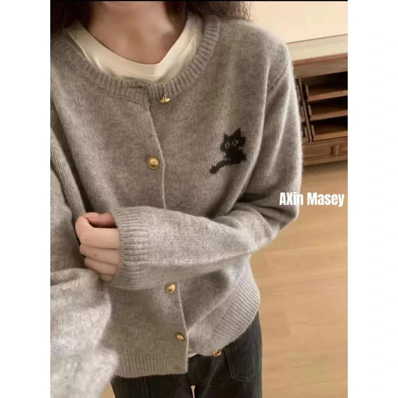 阿欣家~小香风气质长袖时尚宽松女士针织开衫上衣Z00683