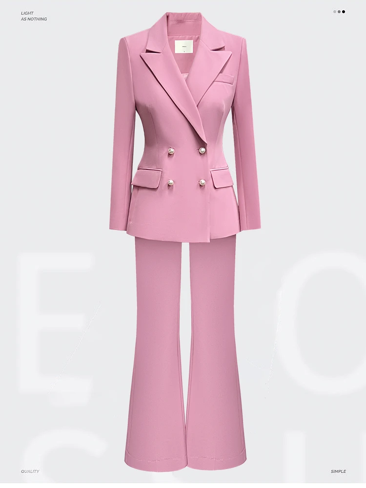Q1007粉色小个子珍珠扣西装女高级感阔腿西服套装气质春季修身