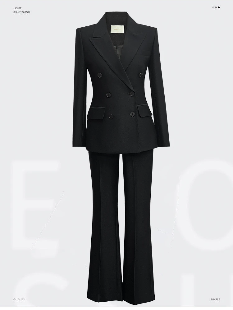 Q1016高级感黑色小个子西装外套女秋冬新款职业OL总裁范西装套装