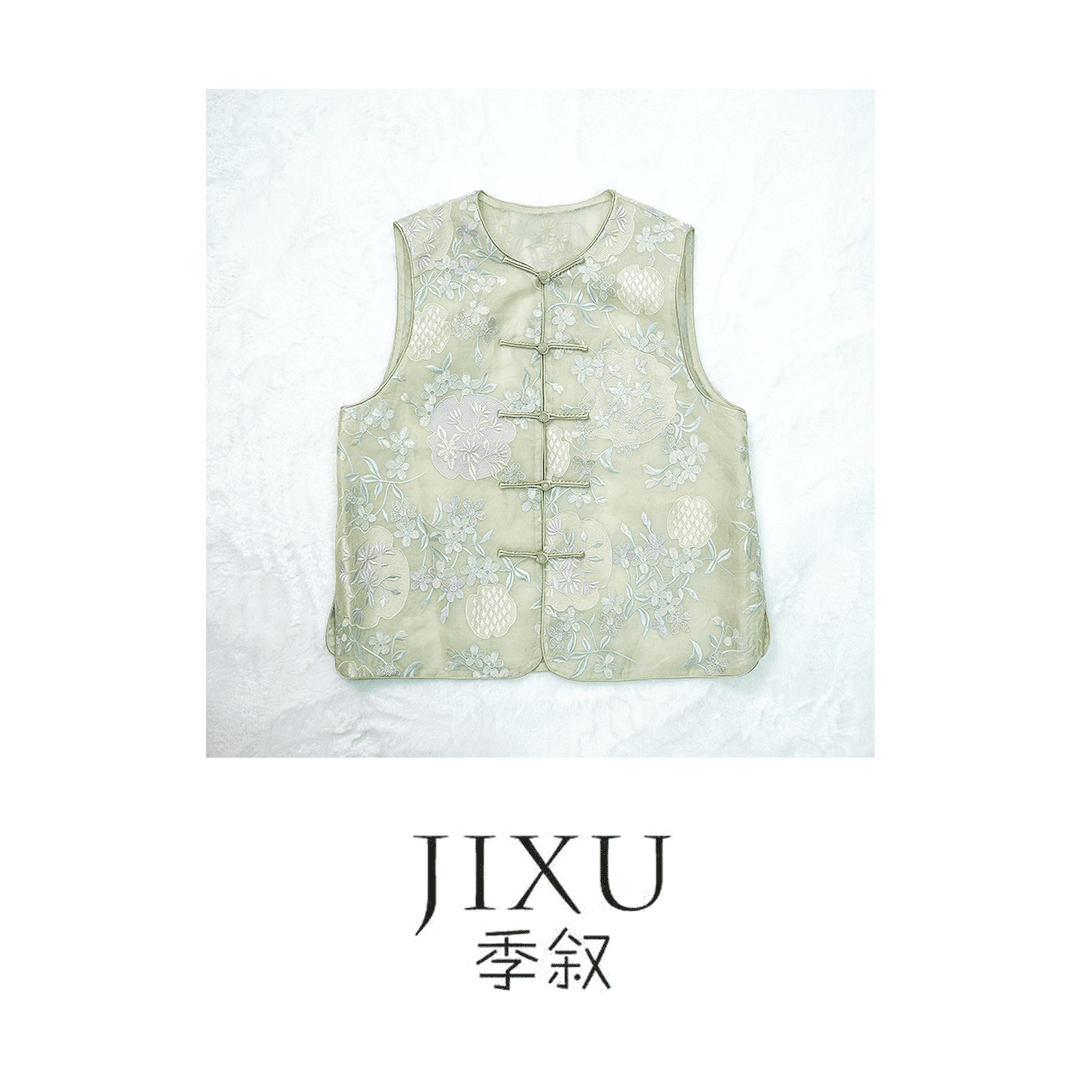 【季叙·花海】新中式国风绣花复古重工刺绣设计感桑蚕丝马甲-JX074