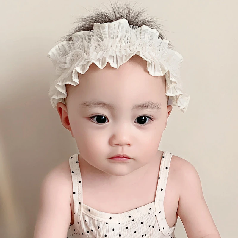 2023女宝宝发带婴儿发饰蕾丝木耳边护囟门头饰可爱公主满月护卤门
