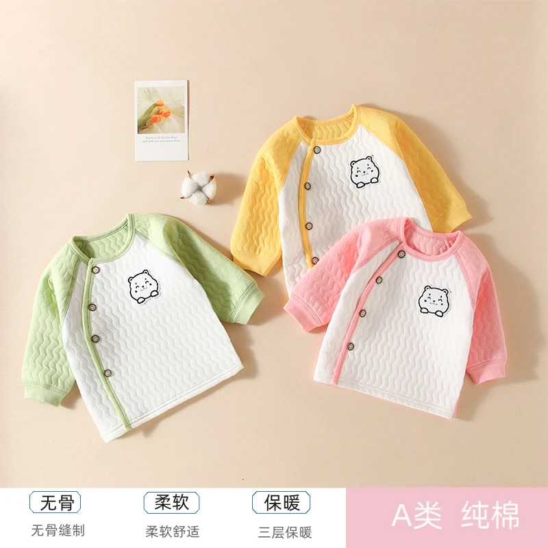 婴儿保暖衣服纯棉春秋季宝宝夹棉内衣新生儿上衣和尚服加厚打底衣