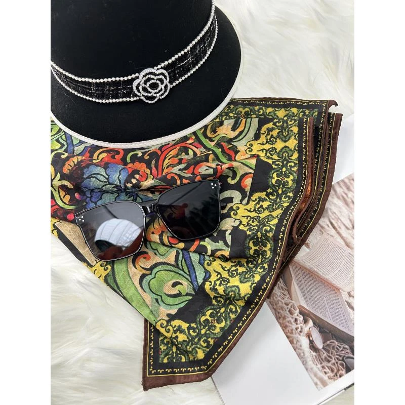 xys-82 【朴树银花】提花 花罗 镂空 香云纱140*140方巾