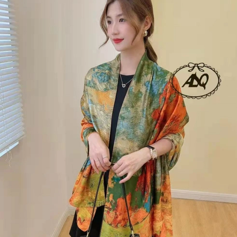 235 丽景缎90x180左右白桦林丝巾长巾