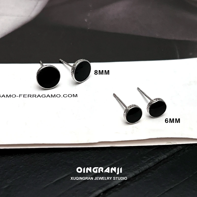 铜合金耳饰 滴胶黑色耳钉男款时尚潮流个性耳钉男痞帅高级感单只E