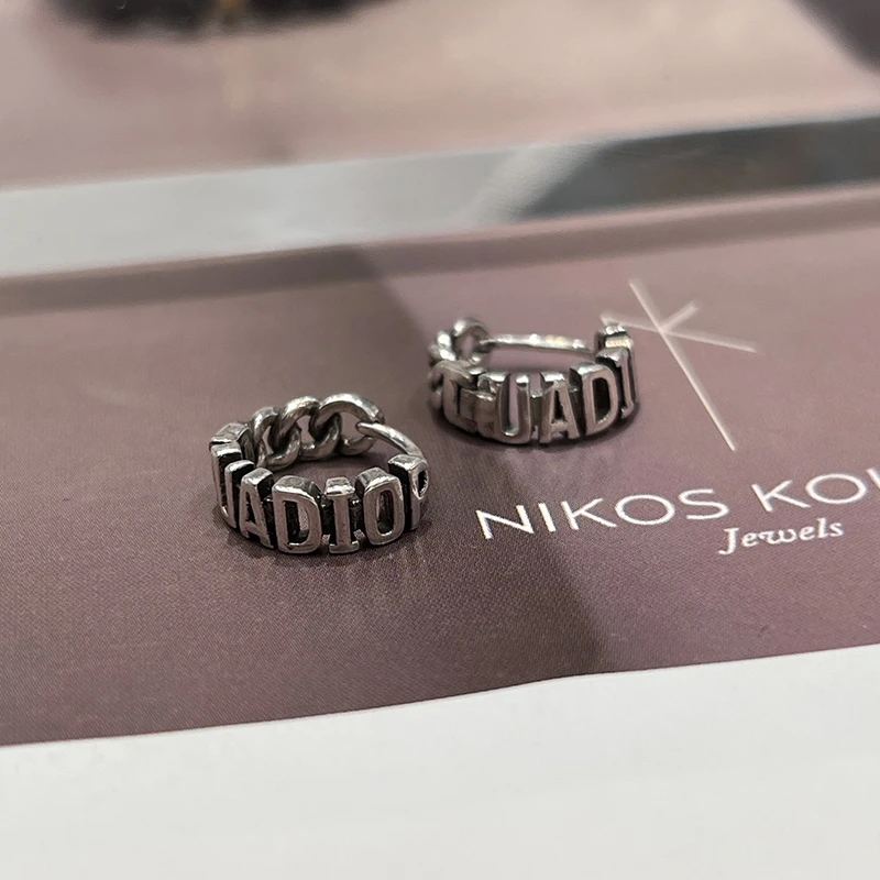 合金耳饰 字母耳环男款百搭时尚简约小众耳饰男士耳环男生饰品潮