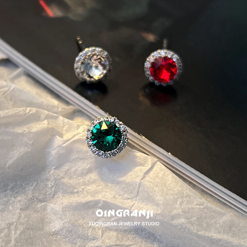 铜合金仿水晶耳饰 潮流时尚个性璀璨晶钻耳钉男款痞帅单只高级感A