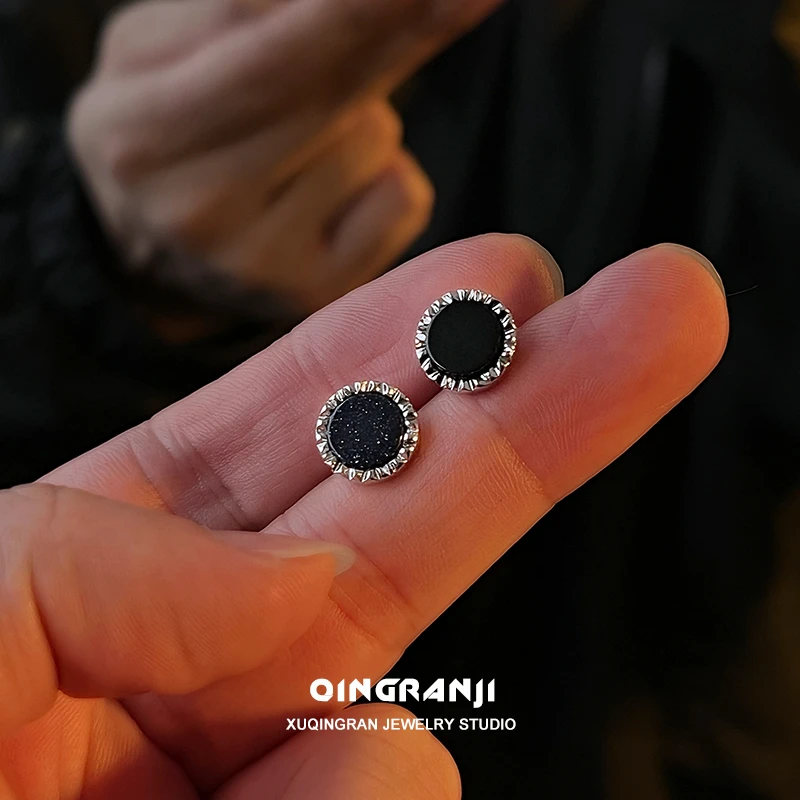 铜合金耳饰 925银针时尚潮流男生耳钉痞帅单只高级感耳环简约黑色