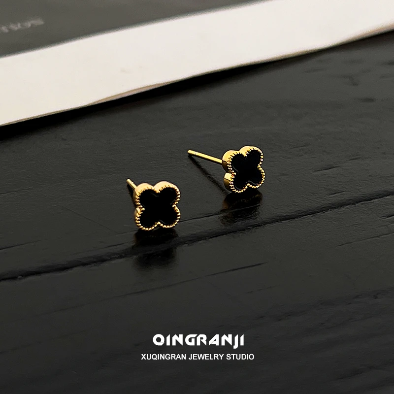 铜合金耳饰 925银针精致简约轻奢男士四叶草耳钉潮男款单只高级感