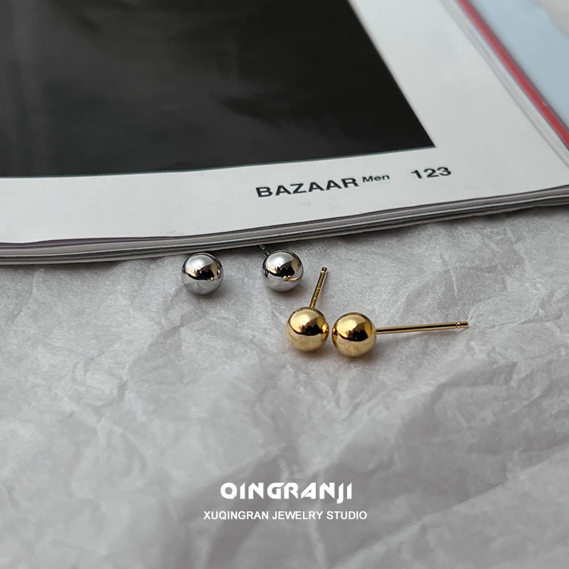 铜合金耳饰 【Just Ash】925银针简约实心圆球耳钉男款痞帅高级感潮