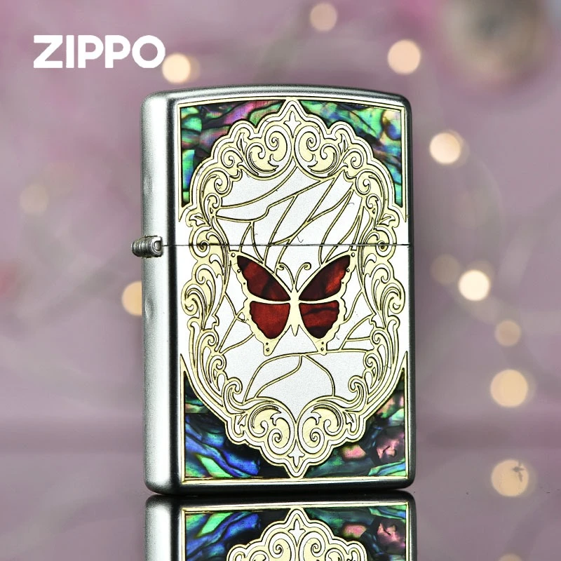 ZIPPO打火机正品深雕贝壳蝶与恋防风送礼男友情人节礼物DY9802FD