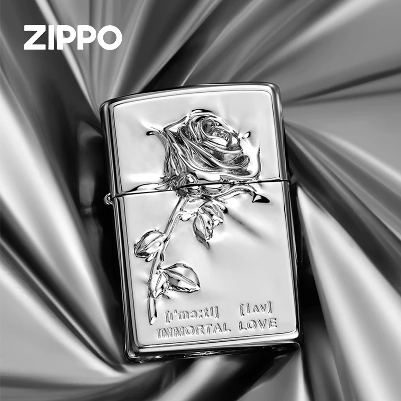 ZIPPO打火机塑封玫瑰套装男士礼品送礼打火机银色原装个性恋爱