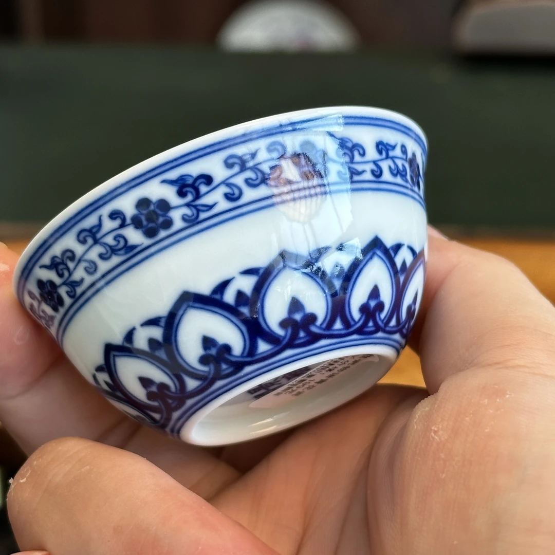 景德镇仿明永乐纯手工手绘青花宝相纹卧足小杯功夫茶杯经典陶瓷