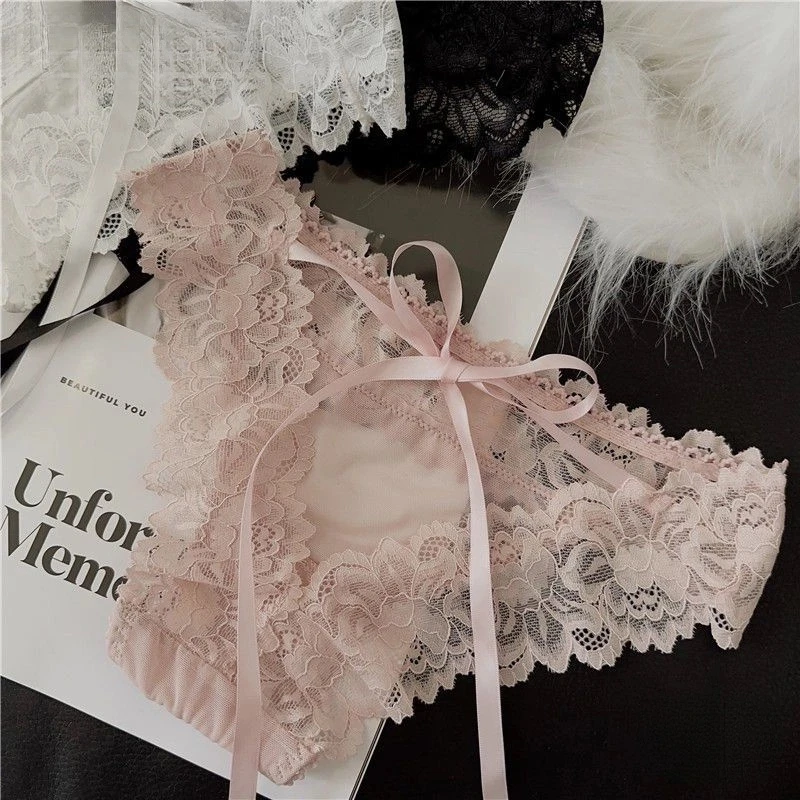 镂空蝴蝶结绑带可解~性感蕾丝内裤女款夏季薄款纯欲风女士短裤头