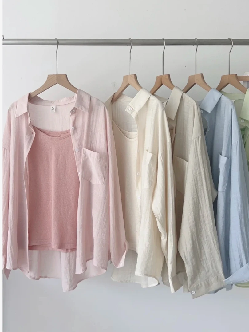 不晚家·两件套！春夏冰丝衬衫薄款高级感长袖上衣两件套