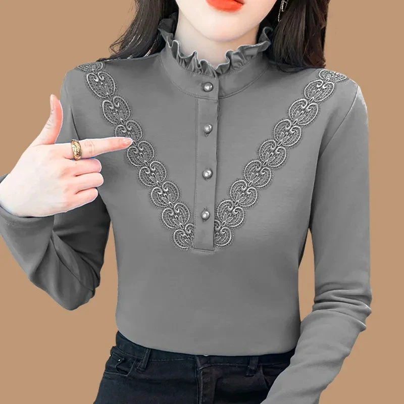 加大码半高领双面长袖t恤女秋冬加厚保暖中年妈妈中领打底衫上衣