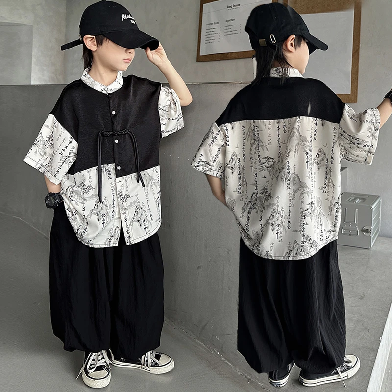 男童夏装唐装套装2024新款潮儿童短袖汉服中国风男孩古装夏季炸街