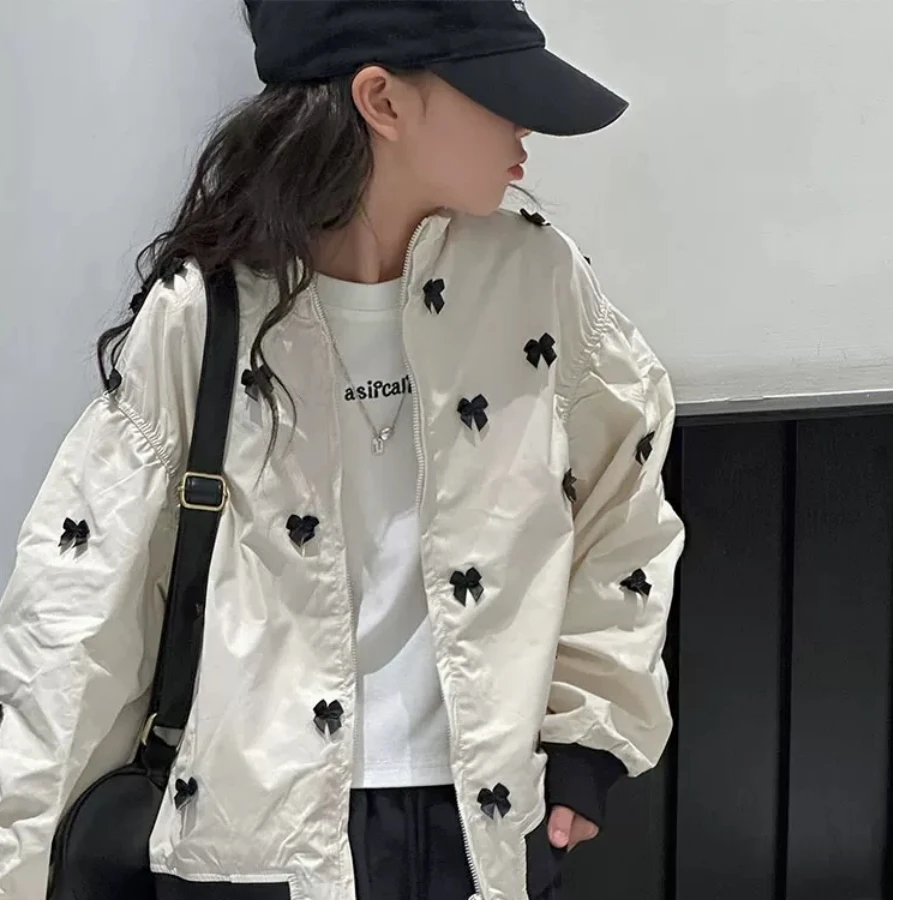 女童男童外套秋季新款儿童韩版童装蝴蝶结外套拉链夹克中大童爆款