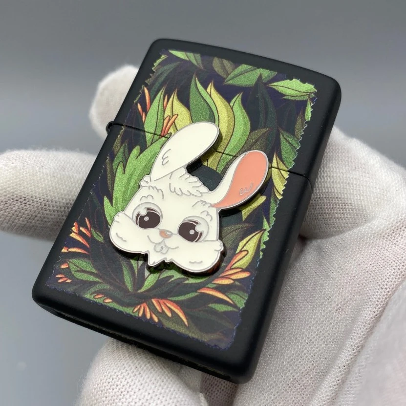 zippo打火机正品黑哑漆林中迷兔动物送男士礼物防风火机TC9901TZ