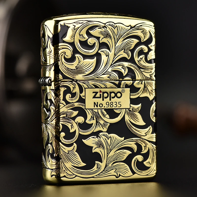 zippo打火机正品珐琅彩黑金唐草五面盔甲机DY9912TQ 243