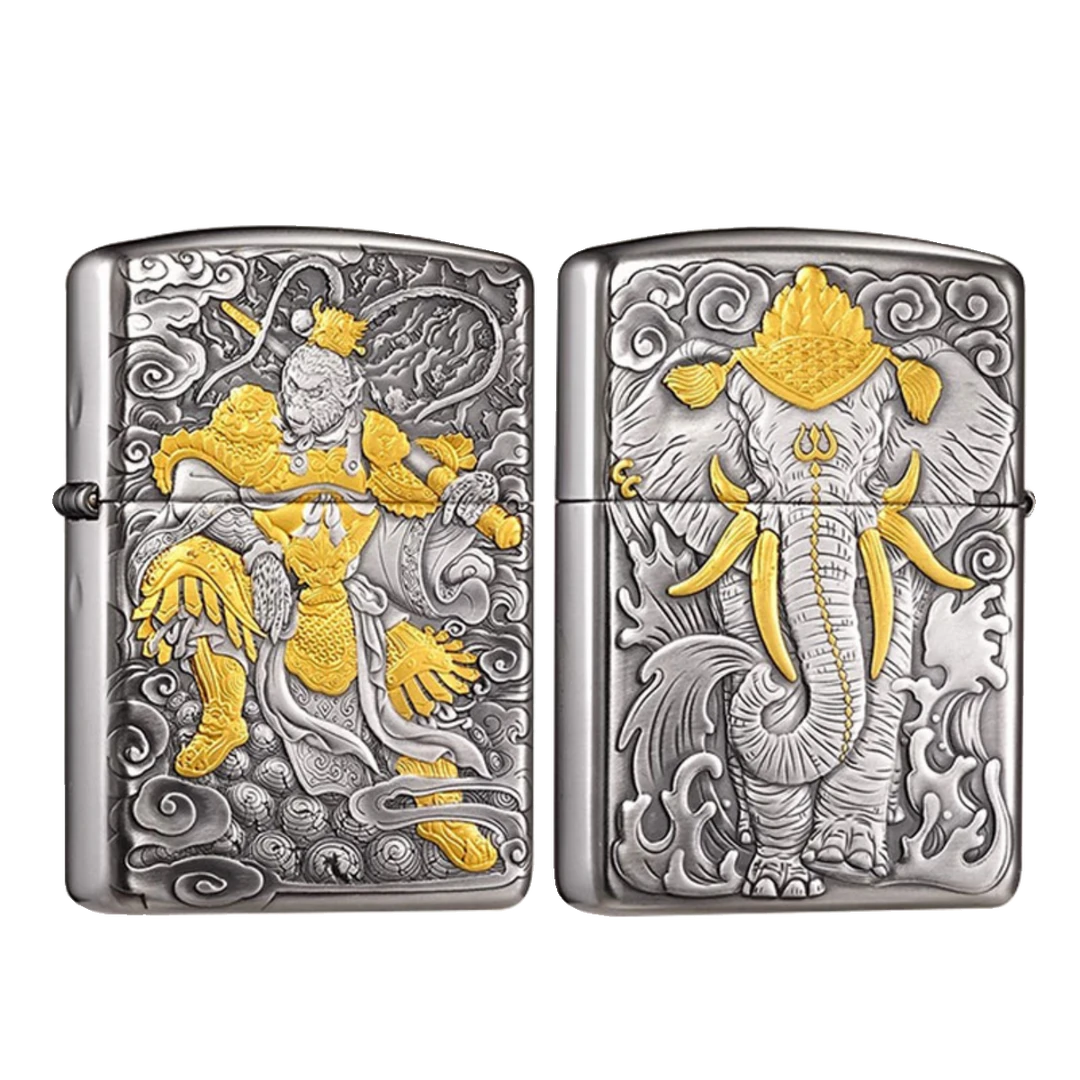 zippo打火机鬼王作品925银盔甲浮雕24k鎏金封侯拜相錾金DY9918FD
