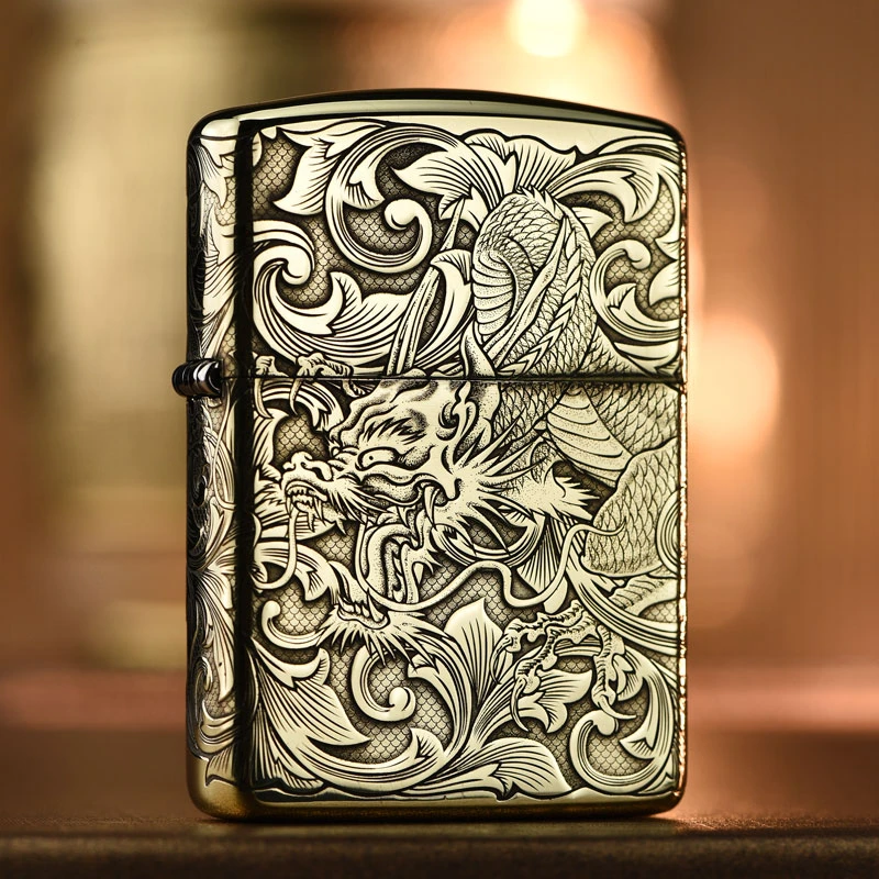 zippo打火机原装正品蚊版铜盔甲唐草龙/祥云龙煤油打火机DY9912DK