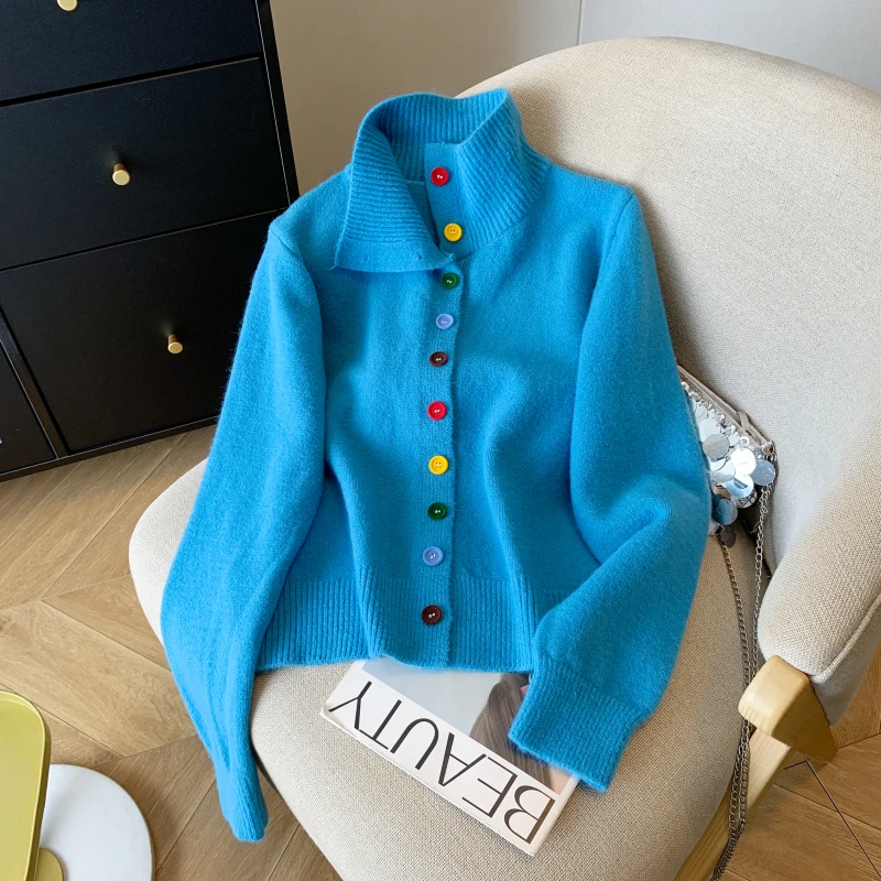 设计感毛衣外套女装今年爆款韩系软糯2025秋冬季毛衣克莱因蓝毛衣