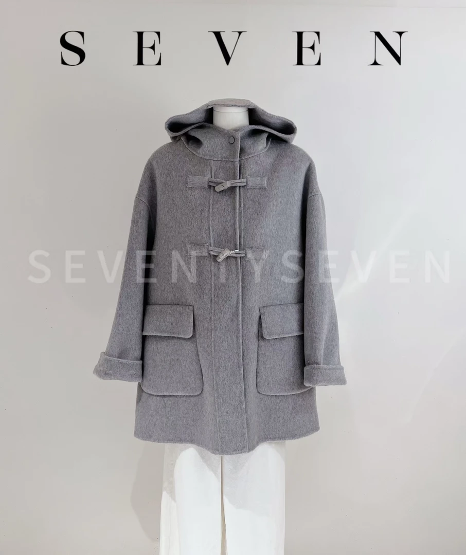 #A161-A162韩版牛角扣连帽短款斗篷羊毛大衣