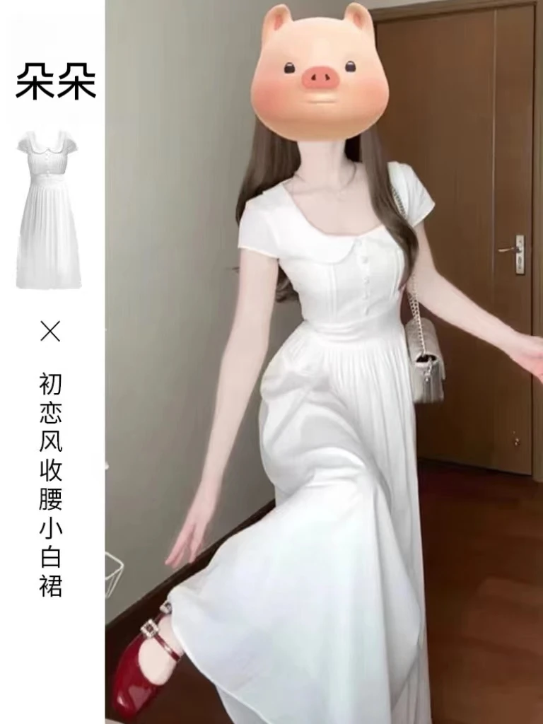 314(有内衬)白茶少女~2025新款连衣裙女气质温柔风显瘦收腰蓬蓬裙