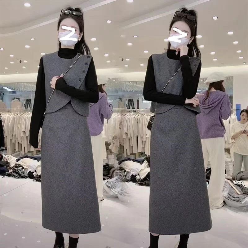 3602024新款时尚马甲香风显瘦半身裙气质三件套装秋冬裙子套装