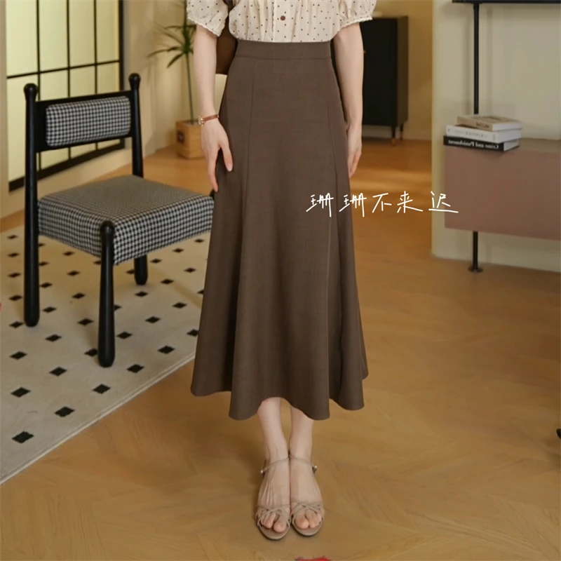 珊珊~#9931鱼尾裙摆半身裙小个子新款高腰a字裙中长款开叉包臀裙
