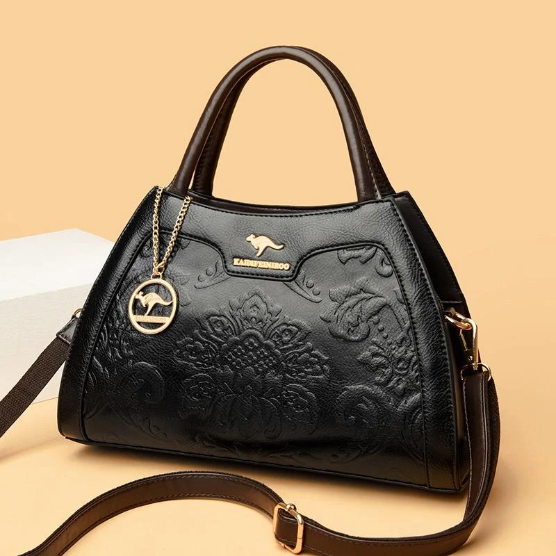 凯迪菲尼袋鼠女包时尚中年女士手提包大气简约妈妈包中国风斜挎包