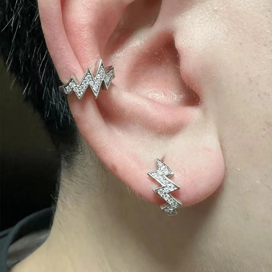 925银莫桑石耳饰 轻奢百搭气质小众镶嵌闪电耳环耳夹耳钉