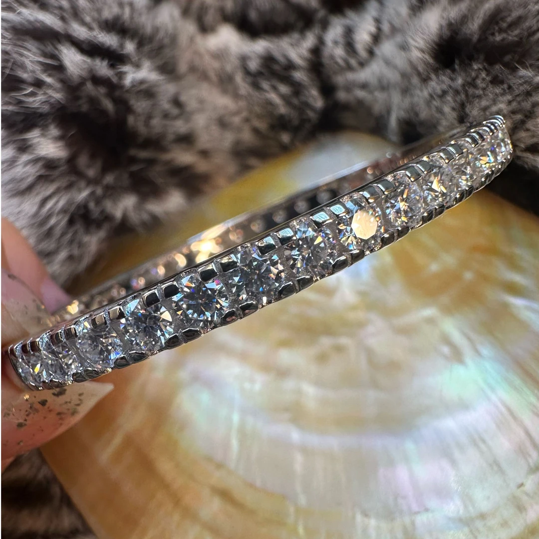 925银莫桑石手镯 轻奢时尚百搭欧美925银D色莫桑单排30分手镯