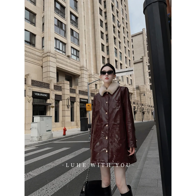 LUHE【微醺探戈】hehe私服~苣保暖镜面油皮水貂毛领羽绒服