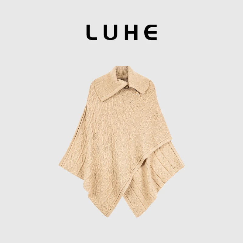 LUHE【约克华夫】hehe私服-秋冬氛围感复古绵羊毛针织斗篷披肩+袖套