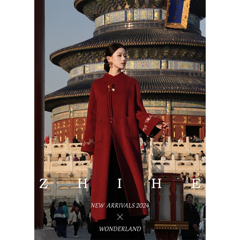 至禾Wonderland两面穿【禧墨-福禄大衣】手工坊-100羊毛黑红大衣