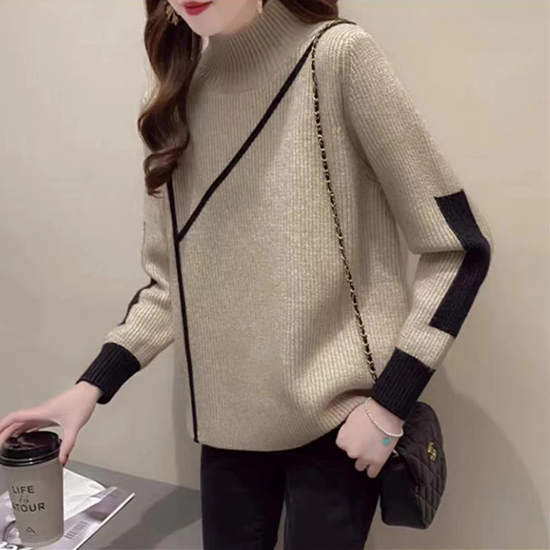 5045复古慵懒风加厚圆领毛衣女秋冬新款慵懒风宽松显瘦针织衫