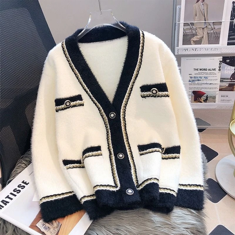 2066小香风时尚百搭双面绒外套韩版宽松外套开衫毛衣