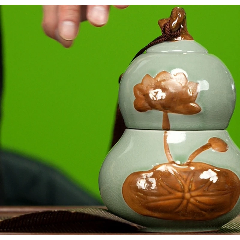 【非遗茶空间】青瓷葫芦双层茶叶罐 茶器茶具茶道