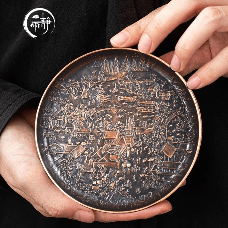 【非遗茶空间】拍一发二清明上河图合金杯垫茶道器具 FL